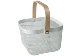 Square Cream Metal Basket with Wood Handle