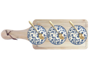 BAMBOO BOARD 3 BOWLS FLAT 3 SPOONS BW FLORAL