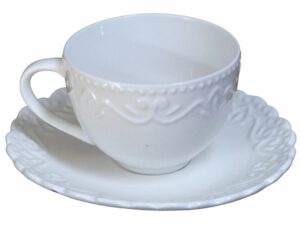 Cup _AND_ Saucer set 4 Wh Embossed