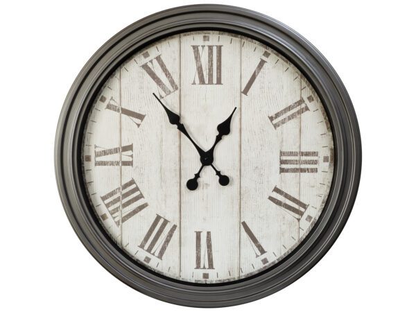 Large Grey Wall Clock with Wood Panels