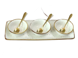 Cream Rectangular Plate and 3 Saucepans Tapas Set