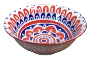 BOWL FLARED RED WH BLUE 21X8