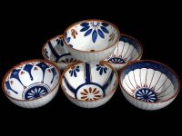  6pc set blue and brown bowls