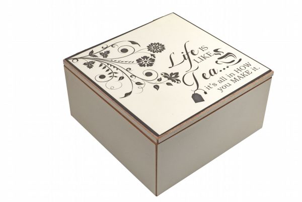 Tea Box 4 Div Sq Life is Like 18x18x9