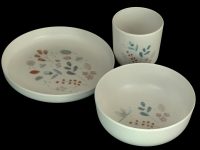 BABY 3 PC. EATING SET FLORAL ON BEIGE