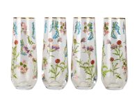 GLASSES HI BALL SET 4 FLORAL GOLD RIM