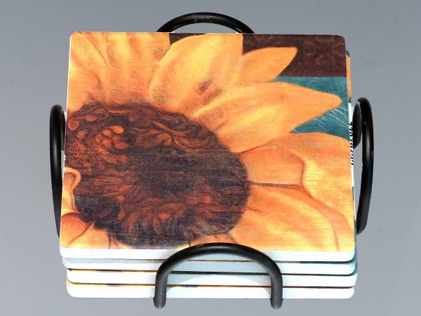 COASTER SET 4PCS FLORAL GR YELLOW