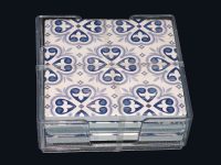 COASTER SET 4 PCS BLUE WH TILE DESIGN