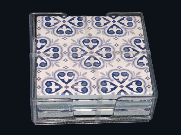 COASTER SET 4 PCS BLUE WH TILE DESIGN