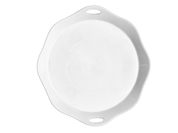 PLATTER WH RND SCALLOP HDLE PORCELAIN 36X34X4.5