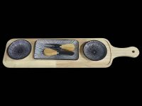 BRD 1 RECT 2 RND BOWLS BLACK CIRCLE 2 KNIVES