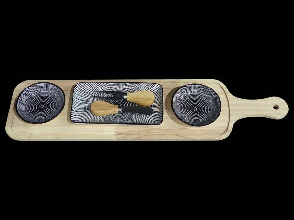 BRD 1 RECT 2 RND BOWLS BLACK CIRCLE 2 KNIVES