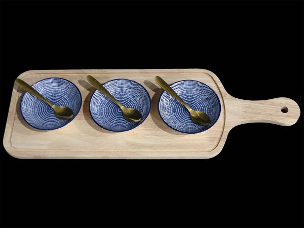 BRD 3 RND BOWLS BLUE CIRCLES 3 SPOONS