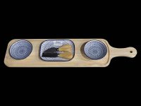 BRD 1 SHORT RECT 2 RND BOWLS BLUE CRISS CROSS 2 CHEESE KNIVES