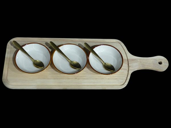 BRD 3 RND BOWLS CREAM BR 3 SPOONS