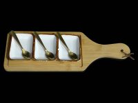 BRD 3 RECT BOWLS CREAM BROWN 3 SPOONS
