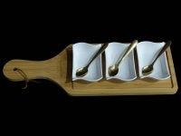 MED BOARD 3 RECT CUVED WH DISH 3 SPOONS