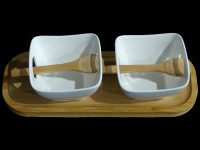 BRD BAMBOO 2 SQ WH BOWLS HDLE 2 WD SPOONS