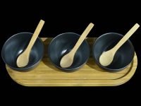 BRD MED OVAL 3 RND BLK BOWLS 3 SPOONS