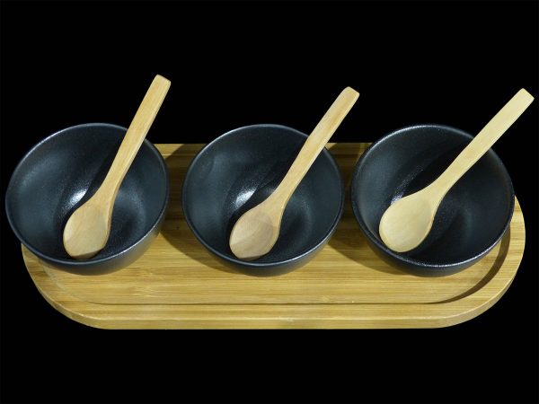 BRD MED OVAL 3 RND BLK BOWLS 3 SPOONS