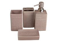 Biscuit-Colored Embossed Text 4-Piece Bathroom Set