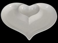 White Ceramic Heart Dipping Bowl with Sauce Compartment