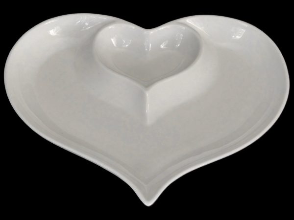 White Ceramic Heart Dipping Bowl with Sauce Compartment