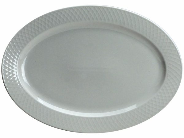 PLATTER OVAL WH EMBOSSED RIM 34.5X25X2.5
