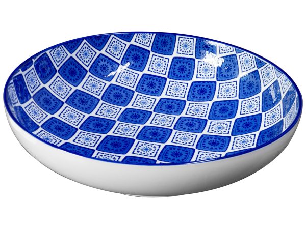 BOWL BLUE WH CHECK 30CM
