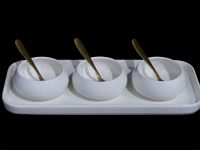 PLATE RECT WH 3 RND BOWLS WH 3 SPOONS