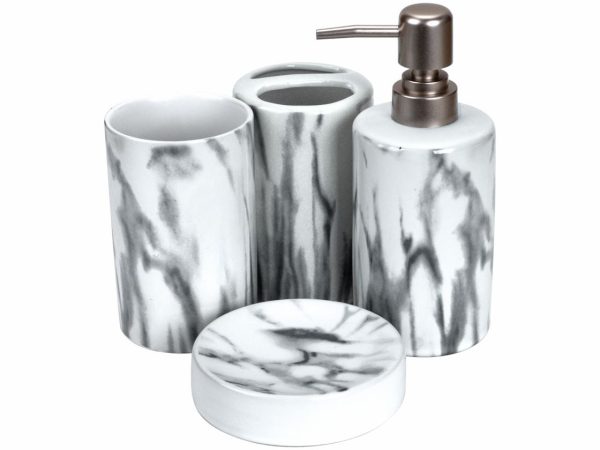 BATHROOM 4 PC SET MARBLE WH GREY