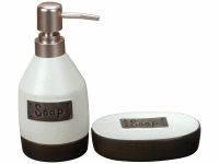 SOAP DISPENSER - SOAP DISH SET 2 CREAM BROWN