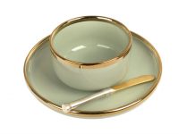 Rnd Green Gold Bowl Plate Spreader Set