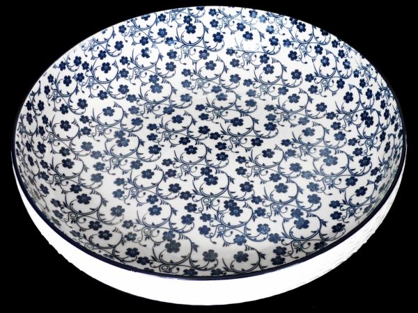 BOWL SALAD FLORAL BLUE WHITE 30.5X30.5X7