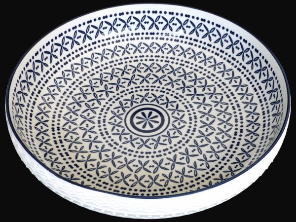 BOWL SALAD CRISS-CROSS BLUE WHITE 30.5X30.5X7