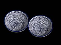 PINCH POTS SET 2 BLUE WH CRISS CROSS