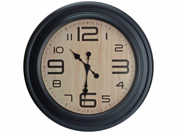 CLOCK RND BLACK WOOD GRAIN FACE 60CM