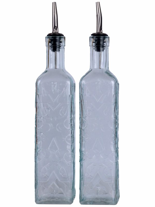 CRUET SET GLASS WITH S/S POURER