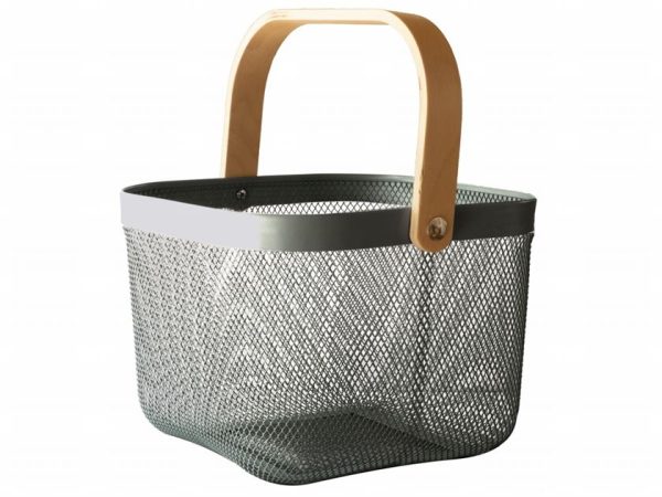 BASKET SQ HDLE WOOD DUCK EGG BLUE