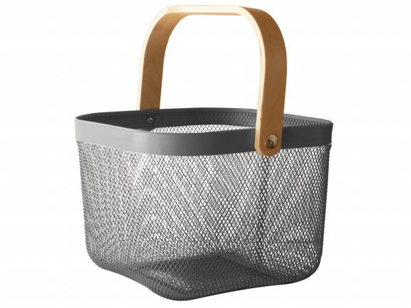 BASKET SQ HDLE WOOD GREY