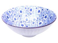 Bowl Blue & White Check Flowers