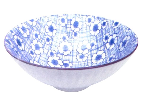 Bowl Blue & White Check Flowers