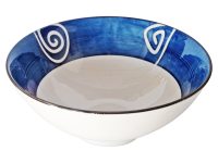 Bowl Round Blue Band & White Spiral