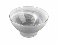 Bowl Glass Gold Rim White Swirl 15x15x8.