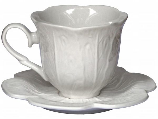 CUP & SAUCER LEAF DESIGN WH