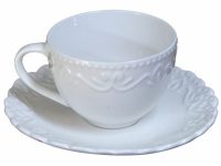 Cup _AND_ Saucer set 4 Wh Embossed