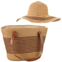 HAT & HANDBAG NATURAL BROWN STRIPES