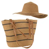 HAT & HANDBAG NATURAL BLACK STRIPE