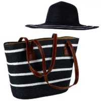 HAT & HANDBAG BLACK WHITE STRIPES