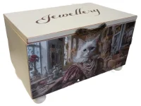 Luxury Large Wooden Jewellery Box with Novelty Cat Portrait Design - Decorative Trinket and Keepsake Organiser